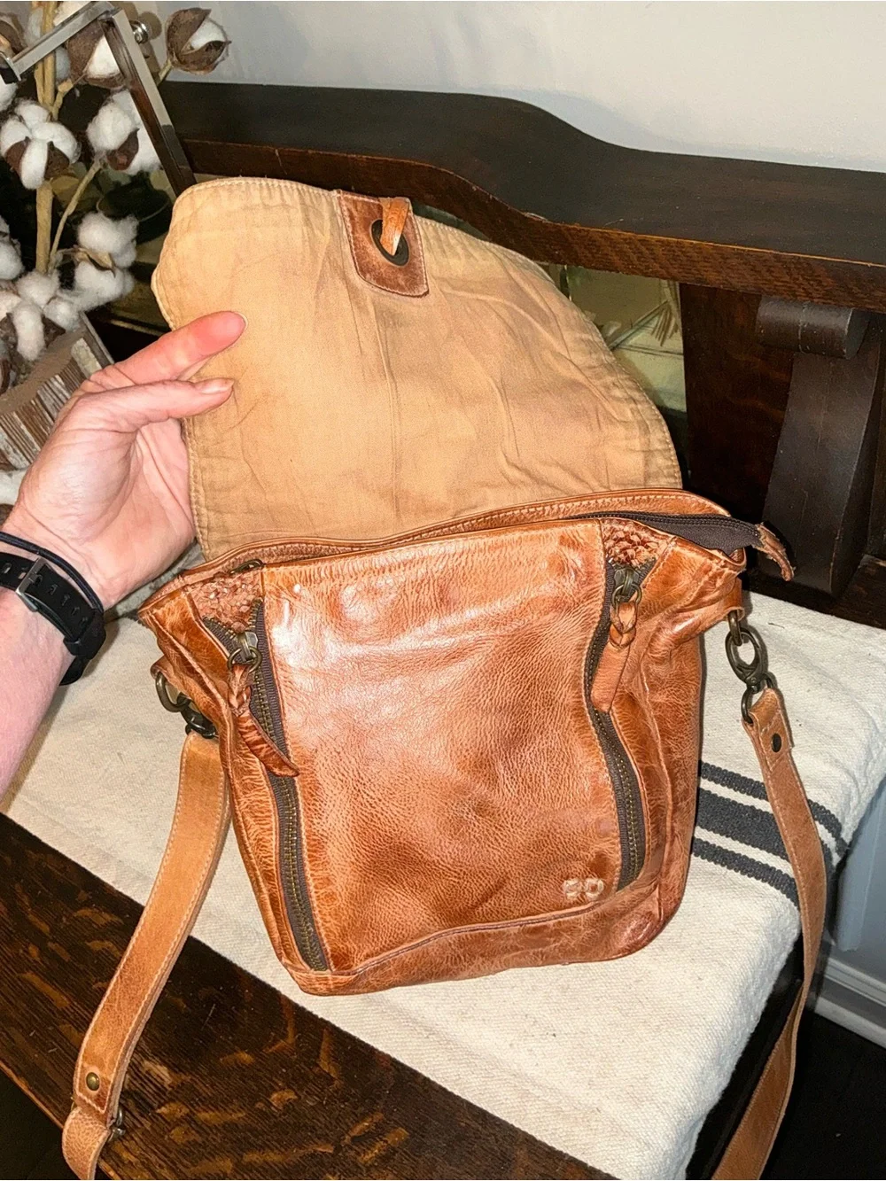 Bed Stu Leather Whoopi Tan DD Crossbody Bag Fringe Tassel MSRP $245